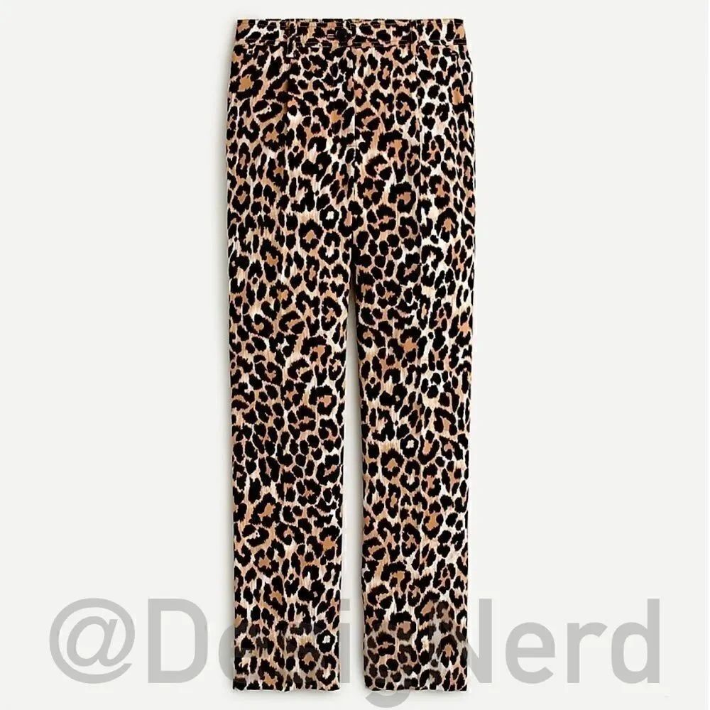 J. CREW TAILORED RELAXED PANT IN LEOPARD PRINT HIGH WAISTED STRAIGHT LEG TROUSER